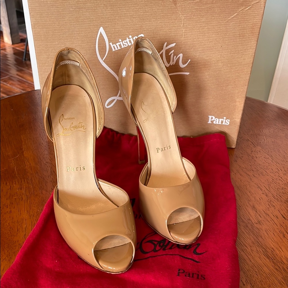 Christian Louboutin Tan Peep-Toe Heels